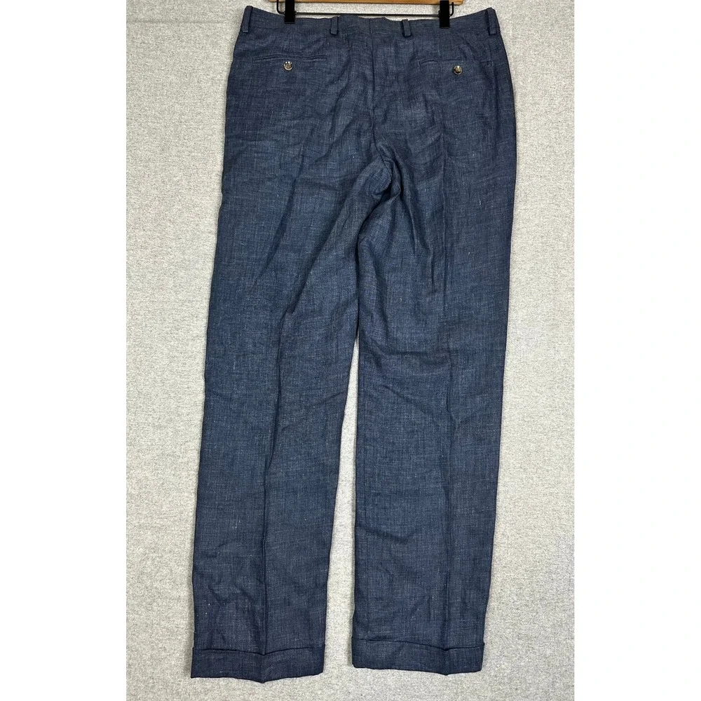 Baird McNutt Linen Dress Pants Mens 34x32 Blue Murano Slim Fit Cuffed